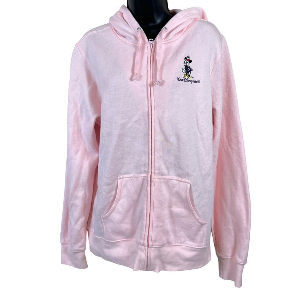 Disney Parks Walt Disney World Minnie Mouse Pink Full Zip Drawstring Hoodie